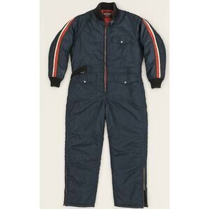 Vtg Davco Snowmobile Ski Suit Mens L Belted Insulated 80s Navy Red Coveralls